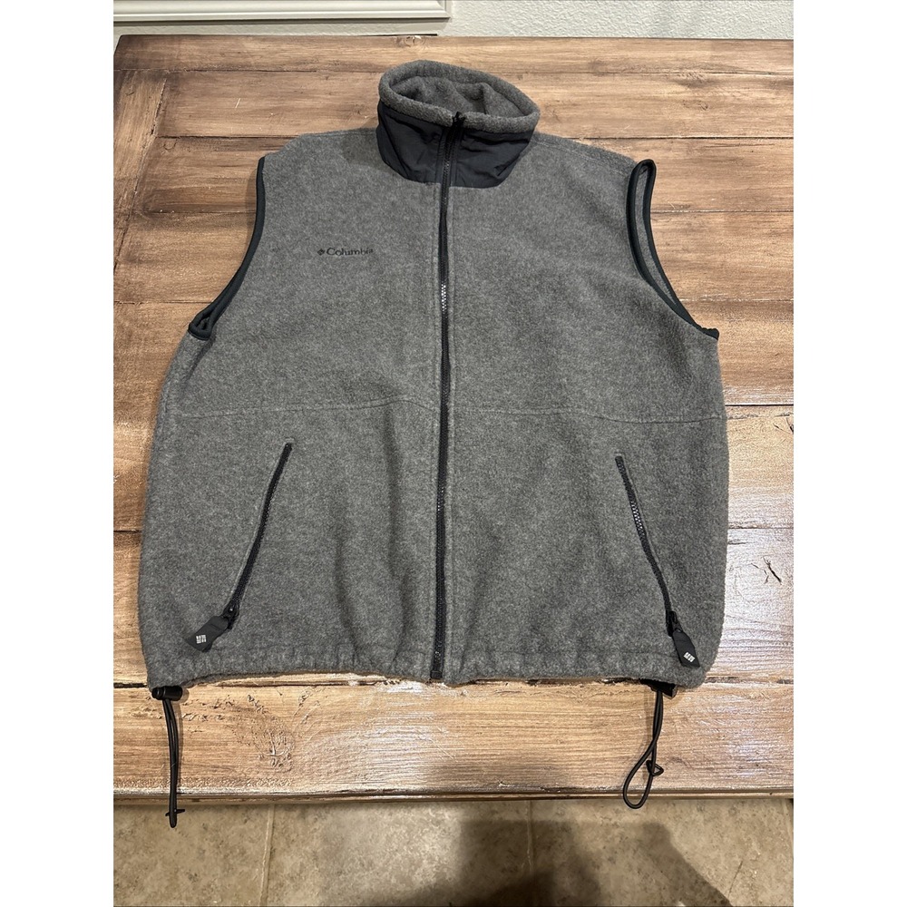 Columbia Fleece Sweater Vest  Full‎ Zip Solid Polyester Navy Gray SZ LG  VGC